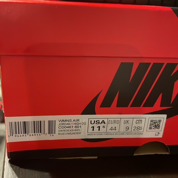 women’s high OG red and black snakeskin jordan 1’s. Never worn